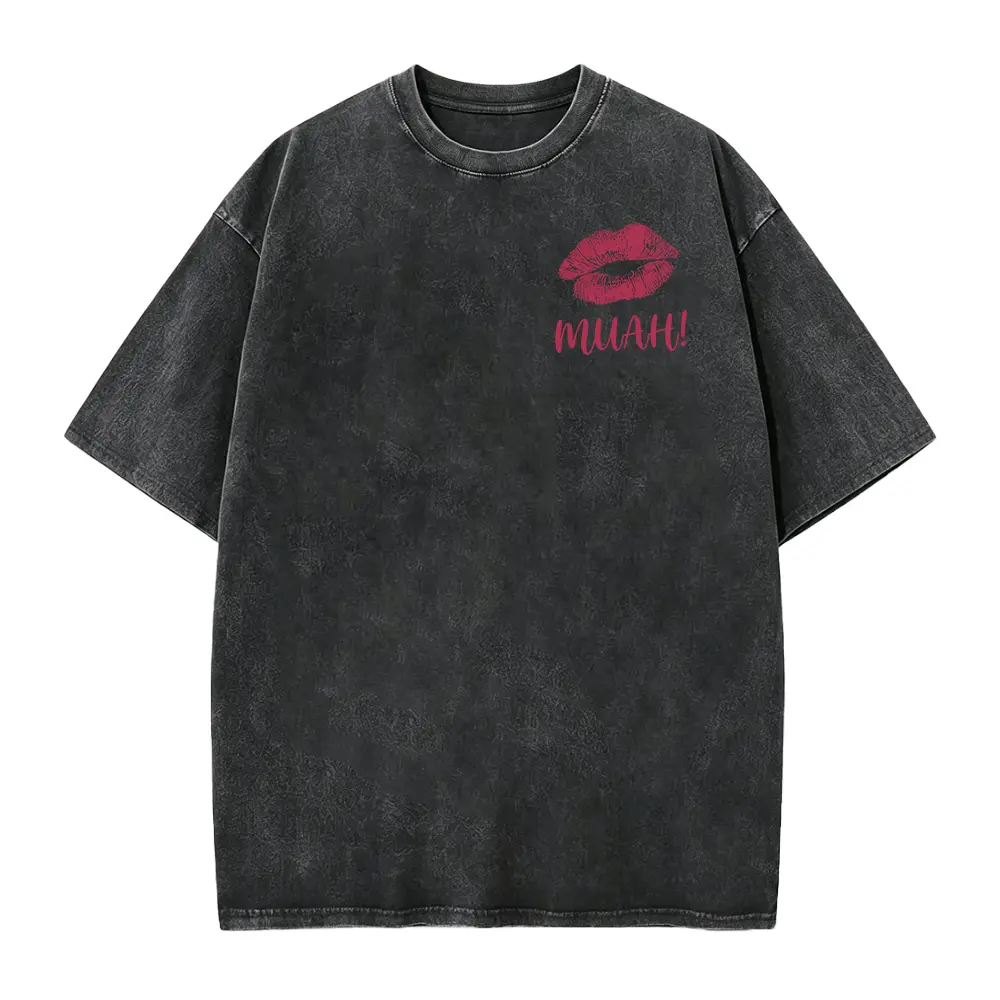 Muah Kiss Lips Shirt, Red Lipstick Print Tee, Cute Kissing Graphic Tshirt, Valentines Day Gift for Her, Flirty Women Shirt, Love Tee