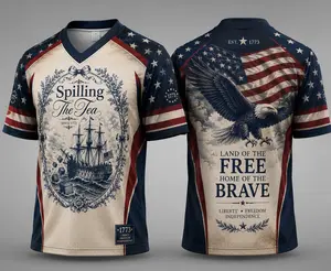 Spilling The Tea Since 1773 V-Neck Patriotic Jersey, Boston Tea Party Jersey, 4th Of July Shirt, American Eagle Independence Day Tee