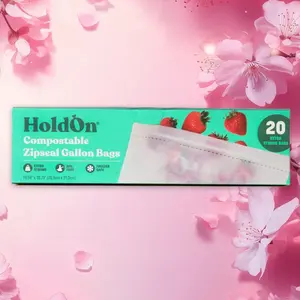 HoldOn Compostable Bags,Gallon Size,20ct,ZipSeal,Trending Eco-Friendly,TikTok Hot Sale,Compostable Storage Bags for Food