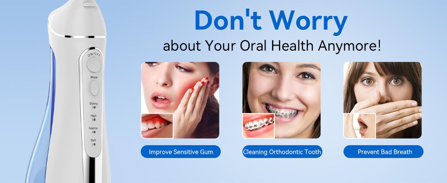 Water Flosser for Teeth Cleaning: Cordless Portable Water Dental Pick, 4 Modes Rechargeable Oral Irrigator with 5 Nozzles, 300ML IPX7 Waterproof Electric Flossers for Braces, Travel & Home Use, White