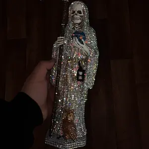 Angel of Death Statue with Rhinestones, Glittery Dress & Accessories, Unique Design Collectible Room Decor