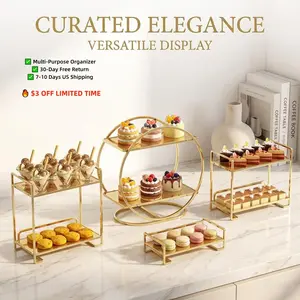 Curated Elegance Iron Art Dessert Display Shelf 2-Tier Cake Stand Pastry Tray Multi-Purpose Cosmetic Skincare Organizer Home Decor