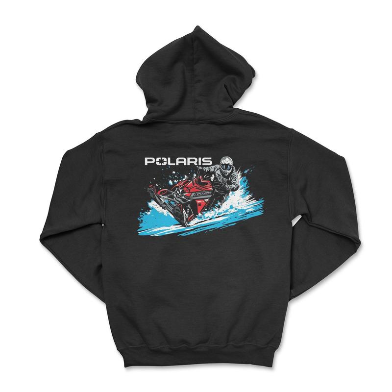 Polaris Snowmobile Black Zip-Up Hoodie Menswear Apparel Cotton Fabric