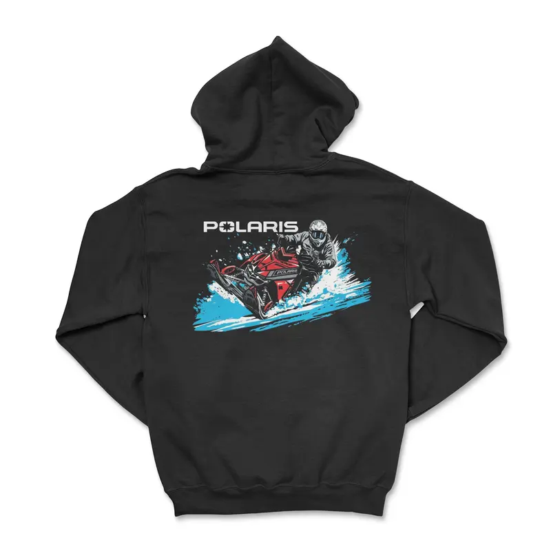 Polaris Snowmobile Black Zip-Up Hoodie Menswear Apparel Cotton Fabric