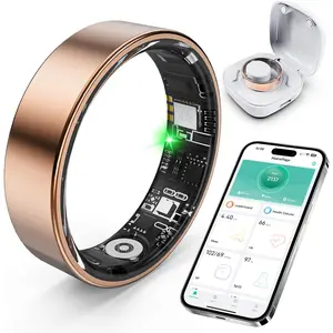 Smart Ring with Sleep Monitoring, Step Counting, Heart Rate, Blood Oxygen, Blood Pressure for iPhone and Android, No Subscription Fee, IP68 Waterproof Health Tracker (Rose Gold, 7)