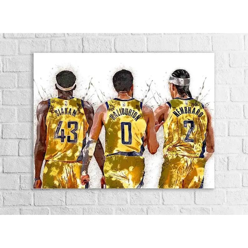 Tyrese Haliburton, Andrew Nembhard, Pascal Siakam, Indiana Pacers, Gallery Canvas Wrap, Premium Poster, Man Cave, Kids room, Office