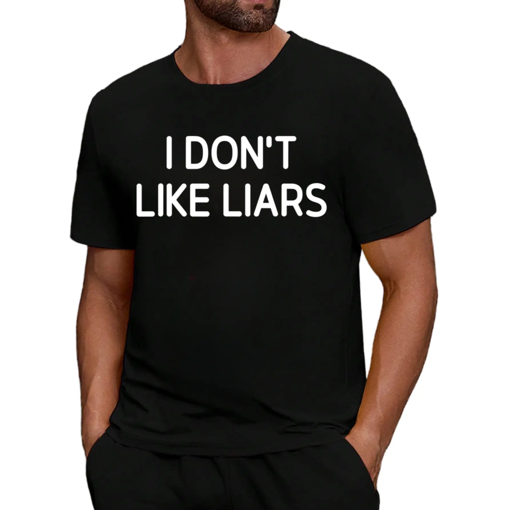 Funny "I Don't Like Liars" Satirical T-shirt for Men Pure Casual Round Neck Short Sleeve T-shirt Slightly Stretchy Comfortable Fit Suitable for Casual Outfit and Christmas Gift