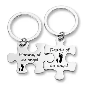 Mommy and Daddy of an Angel Keychains Memorial Puzzle Keyring for Infant Lost Stainless Steel Sympathy Gifts