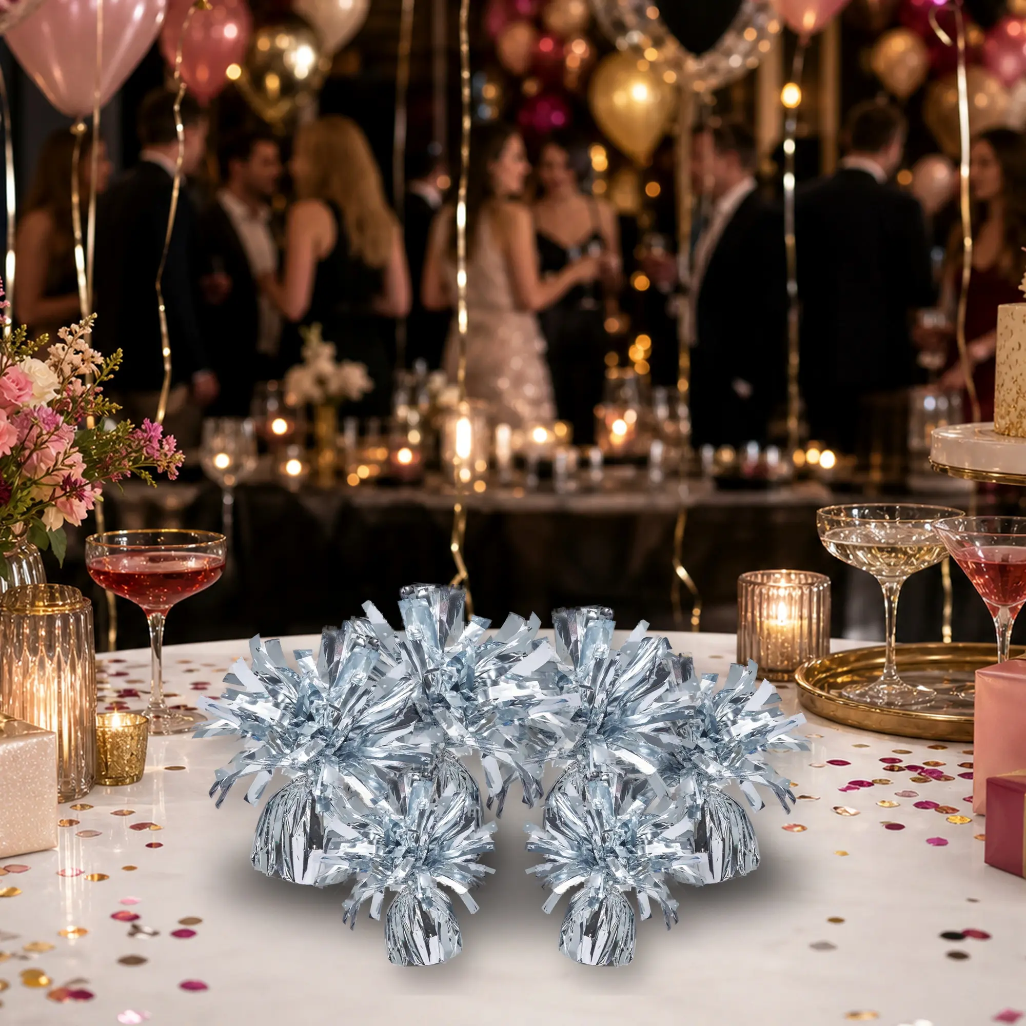 Luxury Silver Balloon Weights, 6PCS Festive Accessory for Wedding Decor