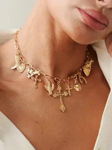 Boho Fashion Cross Heart Cactus Pendant Necklace, Elegant Light Luxury Jewelry Gift for Women, Perfect for Daily Wear & Parties