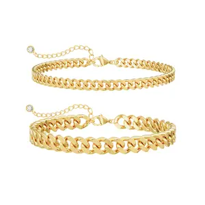 Women's 2-Piece Waterproof Anklet Set - Dual-Tone Gold-Silver Plated Layering Set, Featuring Bold Substantial Cuban Chain and Slender Delicate Fine Chain stainless steel jewelry, Anklets For Women, Silver Anklets