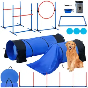 VEVOR Dog Agility Training Equipment, 7 PCS Set w/ Adjustable High Hurdles, 6 Weave Poles, 2 Tunnels, Jump Ring, Pause Box, Whistle, Foldable Bowl, Puppy Obstacle Course Kit w/ 3 Bags