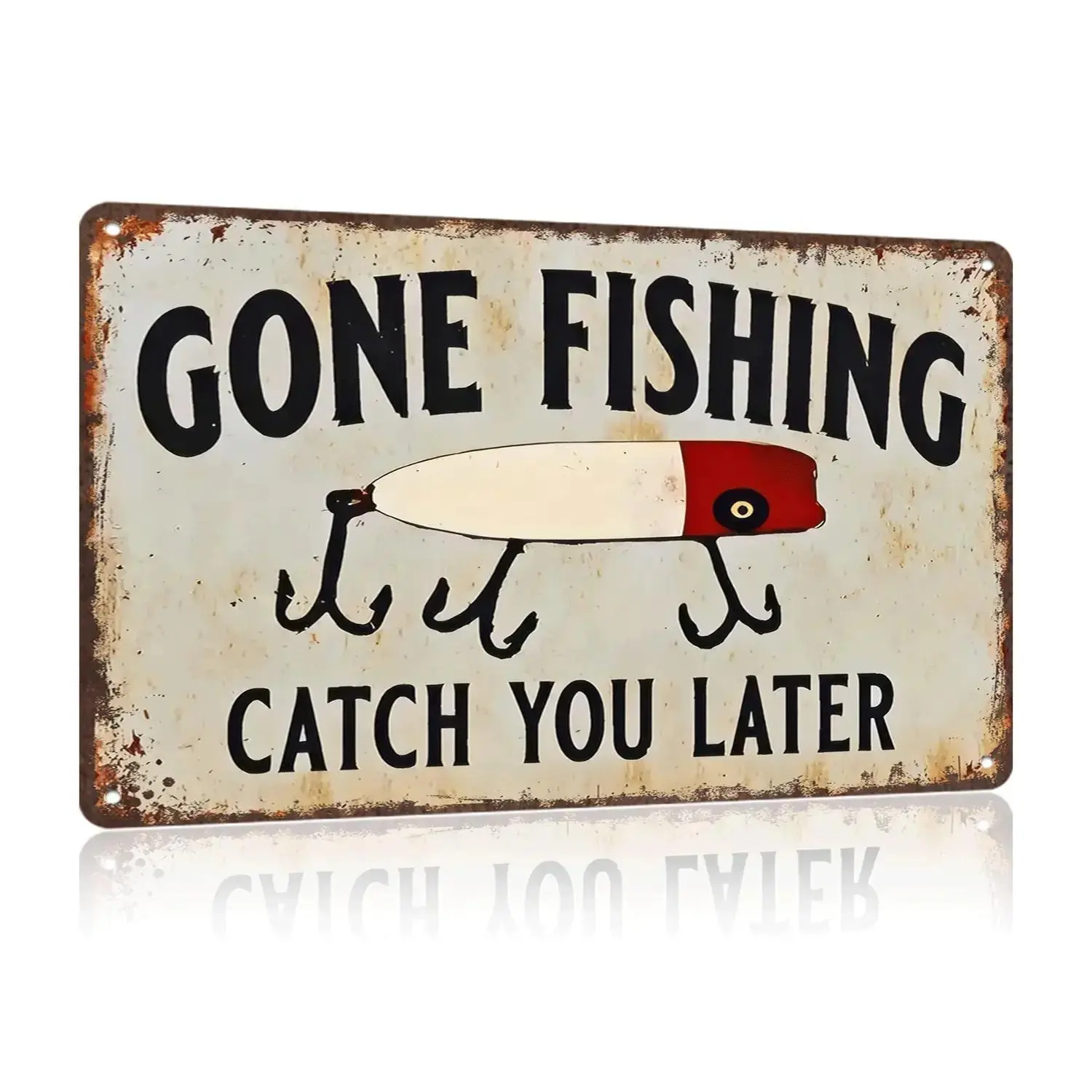 Gone Fishing Metal Sign Humorous Vintage Wall Decor for Cabins Boats and Homes Rustic Aluminum Poster with Gone Fishing Catch You Later Design Ideal Gift for Fish Enthusiasts Lightweight