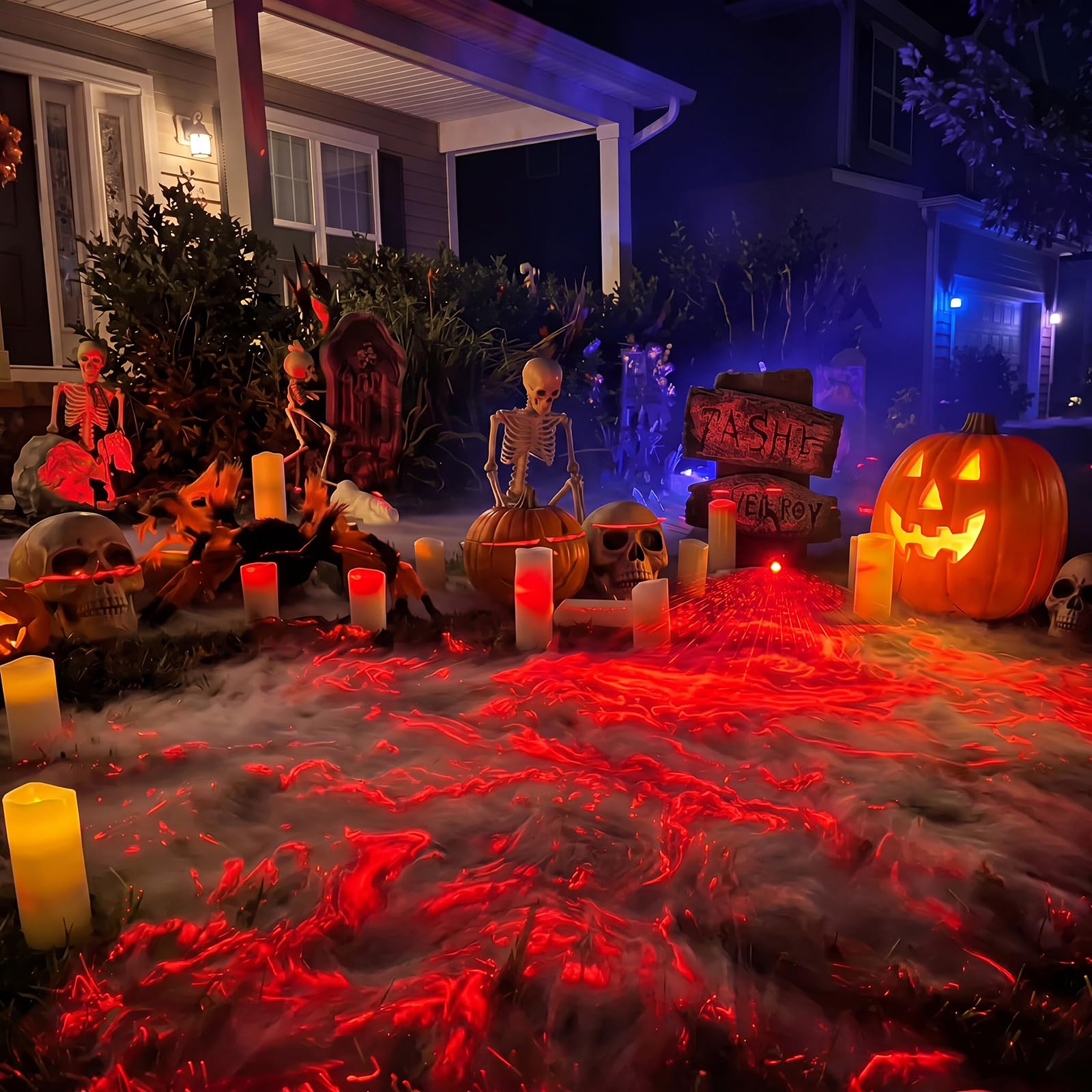 Halloween Laser Swamp Light Works with Low Lying Fog Machine (Not included), Laser Projector Laser Pointer High Power IP67 Waterproof 360-Degree Adjustable Halloween Decor Creepy Haunted House Decor Garden DIY Halloween Witch Decorations for Yard