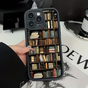 Vintage Creative Bookshelf Black Shockproof Phone Case Full Camera Cover / Simple / Shockproof / Suitable for iPhone 16 / 16 Plus / 16 Pro / 16 Pro Max / iPhone 15 / 15 Plus / 15 Pro / 15 Pro Max Phone CaseiPhone14/14Plus/14Pro/14ProMax,iPhone13/13Pro/13P