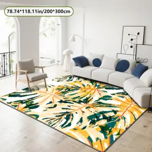 Velvet Soft Comfortable  Yellow Tone Monstera Leaf Rug 2D Printing Rug Fashion Home Decor, Commercial Decor Carpet, Living Room Rug, Sofa Cushion Bedroom Rug, Bedside Blanket Door Entrance Mat, Dining Table Carpet