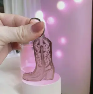 Rose Pink Cowgirl Boot Acrylic Keychain