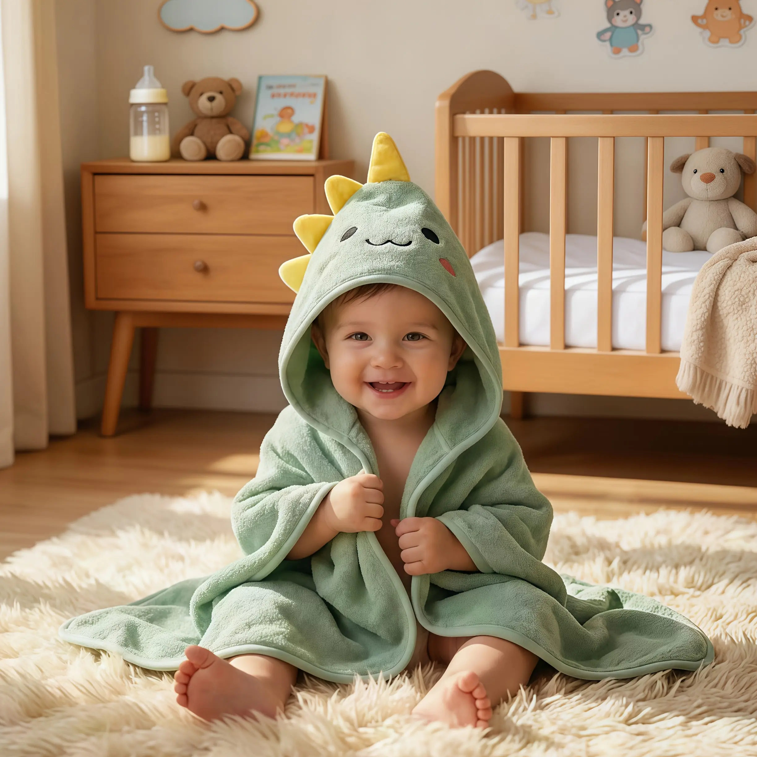 Cute Animal Hooded Baby Towel, Thick Warm Coral Fleece Bath Wrap, Super Absorbent & Soft Toddler Bathrobe for Boys & Girls Newborn Infant