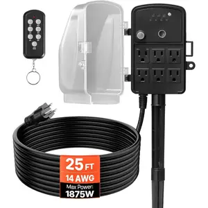 VEVOR Outdoor Power Stake Waterproof, 50 FT Extension Cord, Outdoor Power Strip, Weatherproof with Cover and Overload Protection, 6 Outlets, 15A/1875W for Halloween/Christmas Lights DecorationsVEVOR Super Brand Day