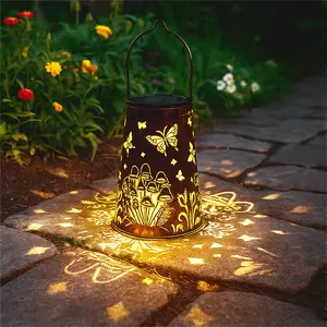 LeiDrail Solar Powered Butterfly Metal Garden Lantern – Outdoor Decorative Light With Soft Warm Illumination