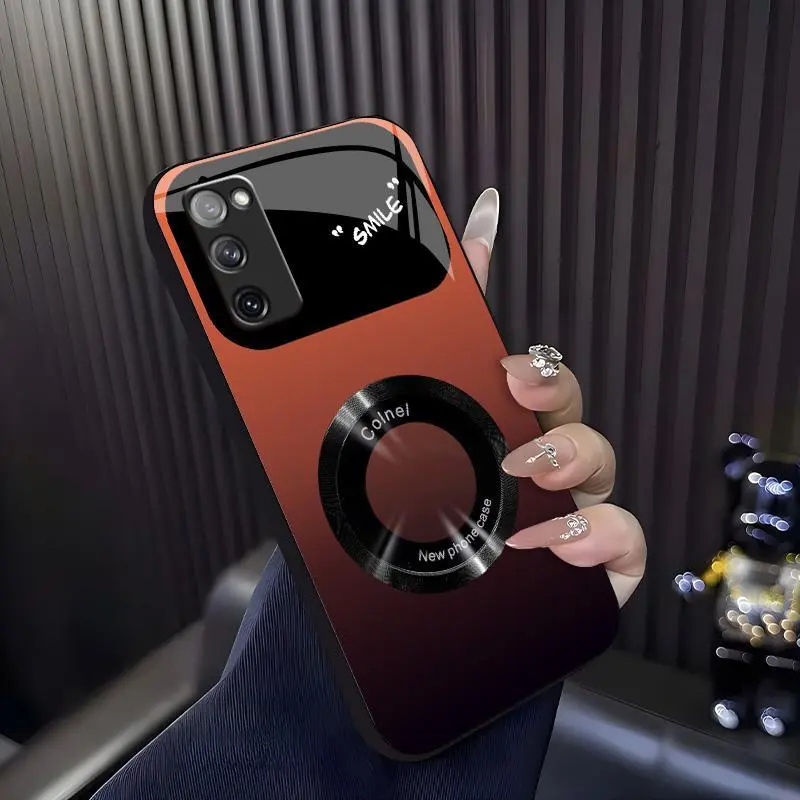 Gradient Glass Magnetic Phone Case for 【Galaxy S20 Fe】, Luxury Matte Shockproof Cover with Camera Lens Protector 666