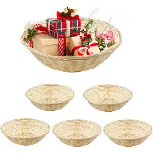 6 Pack Bamboo Bread Basket, 12" Round Stackable Gift Baskets, Woven Food Storage Serving Organizer for Vegetables Snacks Berry Fruit, for Kitchen Restaurant Centerpiece Display Party We