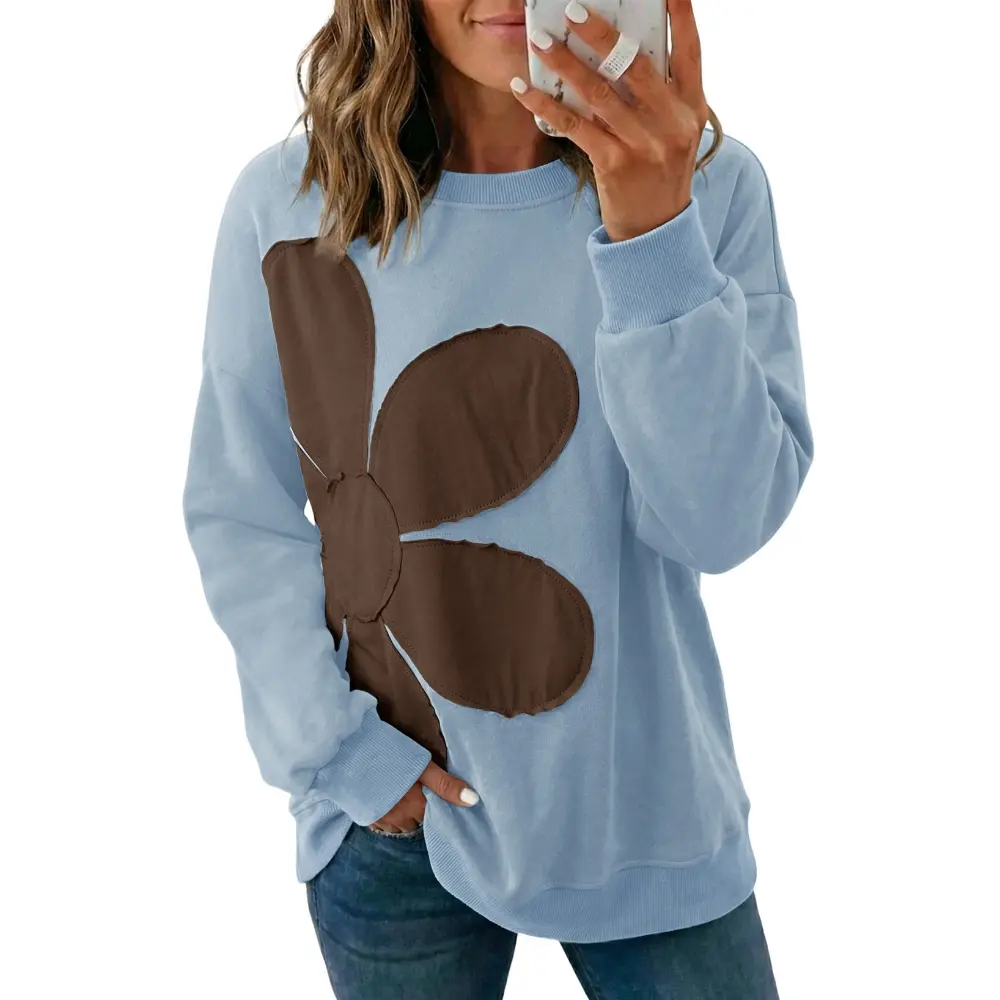 Dokotoo Womens Tops 2026 Long Sleeve Floral Pullover Sweatshirt Casual Crew Neck Oversized  Blouses