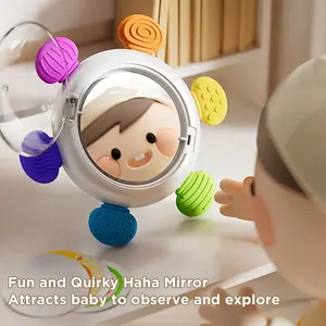 Baby Multi-Functional Sensory Teether Gyro, Fun Cartoon Spin Toy with Mirror, Dual-Sided Game for Babies over 12 Months, Infant Entertainment