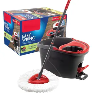 O-Cedar EasyWring Microfiber Spin Mop, Bucket Floor Cleaning System, Red, Gray, Standard