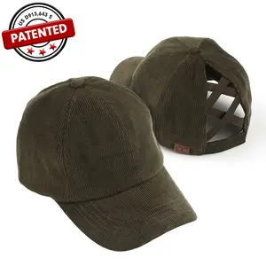 C.C Corduroy Criss-Cross Pony Cap for Women aaa  white  hat