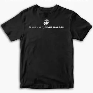 Marines “Train Hard, Fight Harder” T-Shirt, Patriotic Military Fitness Tee, Tactical Training Graphic Shirt for Men Women