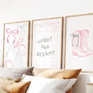 Girly Christmas Decor Trendy Pink Christmas Prints Cute Holiday Wall Art Set of 3 Posters Coquette Christmas Aesthetic Room Decor Unframed 5 Size, 8x12 to 27x40 inch