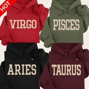 [Full 12 Zodiac] Minimalist Zodiac Hoodie – Astrology Sign Crewneck for Men and Women, Cozy Horoscope Pullover with Bold College Letter Design, Perfect Gift for Zodiac Lovers GO0