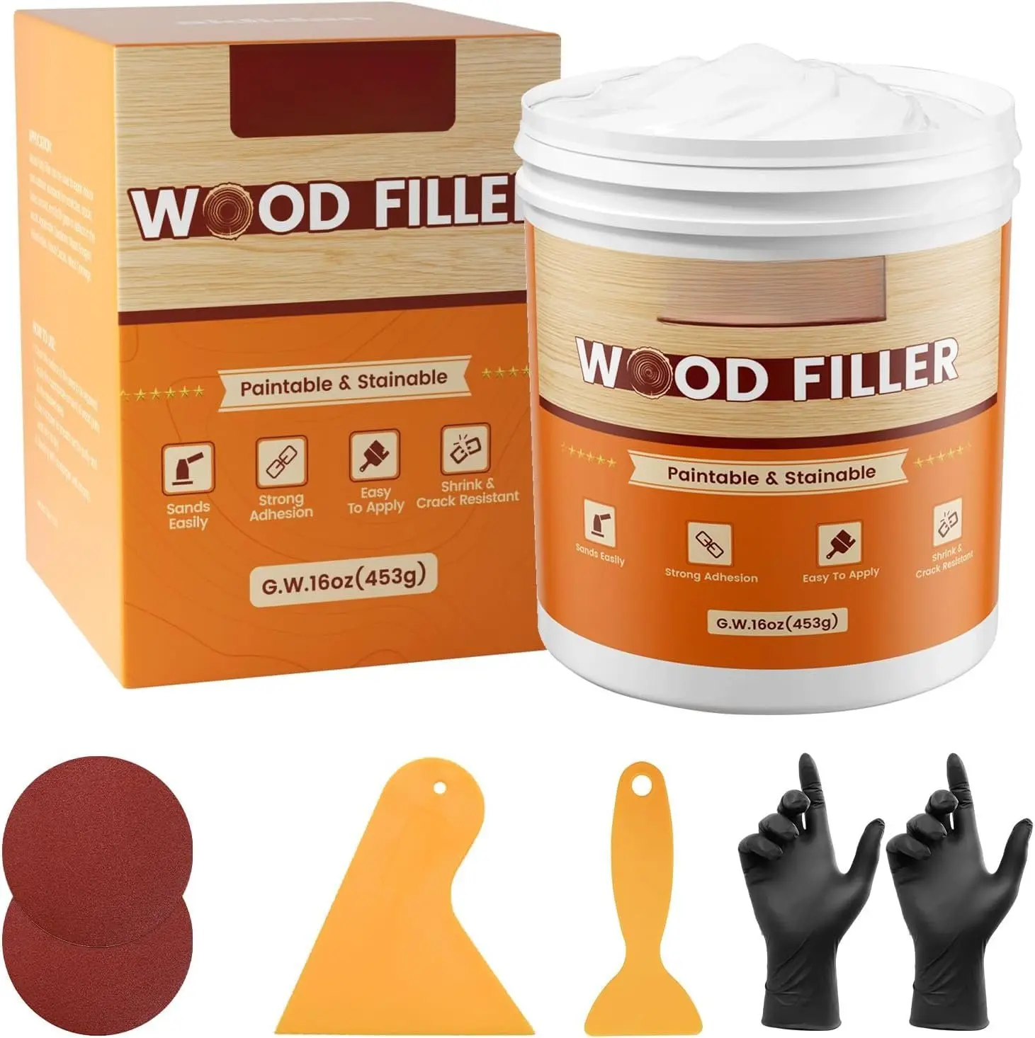 Filler,  Repair Kit, 16 Ounce Paintable & Stainable  Putty Filler,  Scratch Cracks Holes Repair Furniture, Exterior  Filler Water Resistant,  Putty (White)