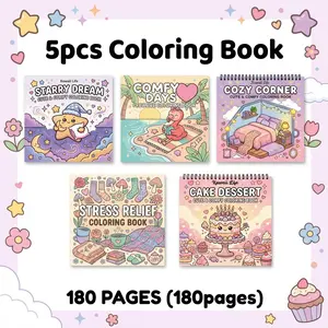 Kawaii Coloring Book - 5PCS | Comfy Days, Cake Dessert, Starry Dream & Cozy Corner Themes | Exquisite Illustrations with Clear Lines | Opaque Paper for Stress Relief & Relaxation | Vibrant Designs for Teens, Adults & Elderly | Perfect Gift for Holidays