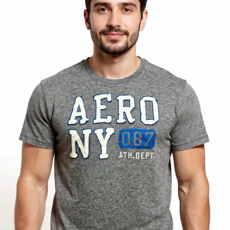 Aero NY T-Shirt Gray Small - Men's Graphic Tee with Athletic Department Logo