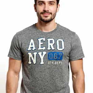 Aero NY T-Shirt Gray Small - Men's Graphic Tee with Athletic Department Logo