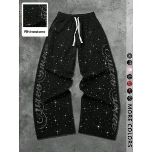 Unisex Rhinestone Starry Sky High Waisted Sweatpants, Streetwear Fashion, Trendy Simple High-End Style, Sportswear, Hip-Hop Rap Casual Wear