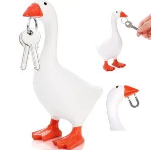 7 Inch Resin Goose Statue with Magnetic Beak, dressable desktop figurine that holds keys and iron items. Cute durable decor for home and office, ideal for Mother’s Day, holiday and housewarming gifts.