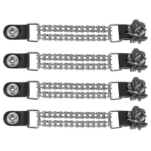 Dream Apparel Rose Head Vest Extender With Chains for Women/Man, Faux Leather Motorcycle Biker Vest Extender - 4pcs Set - Menswear