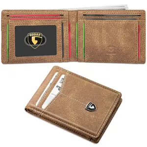 GSOIAX Men's Slim Wallet Leather Carbon Fiber RFID Blocking Simple Front Pocket Bifold Men's Wallet with ID Window