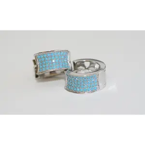 Rhinestone Fashion Hoop Silver Turquoise Earrings For Her Holiday Hoop Earrings Gift