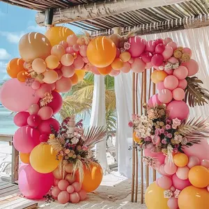 Yellow Pink Balloon Garland - Double Stuffed Baby Pink Peach Balloons Different Sizes Pastel Coral Balloon Arch Kit For Birthday Summer Baby Shower Wedding Flower Tropical Party Decorations