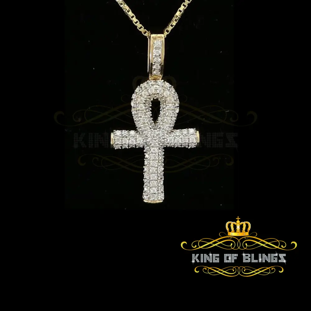 King Of Bling's Yellow 925 Mens ANKH Sterling Silver Shape Pendant with 0.82ct Cubic Zirconia