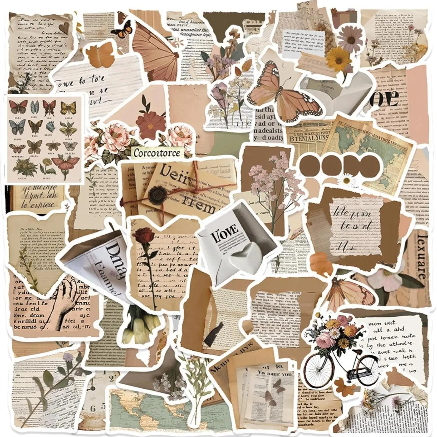 Vintage Aesthetic Stickers, 100pcs/set Scrapbooking & Journal Making Material Paper, DIY Decorative Sticker for Water Bottle & Suitcase & Phone & Guitar, Floral Pattern Sticker