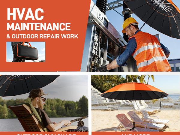 【Upgraded】60" Folding HVAC Umbrella with Magnetic Base, Universal Clip, Reinforced Fiberglass, Wind-Resistant, Portable, 180&deg;Adjustable for HVAC Use and Outdoor Activities