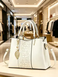 Luxury New National Style Embroidered Handbag, Off- Leather with Elegant Patterns, Versatile and Chic, Perfect for Elegance
