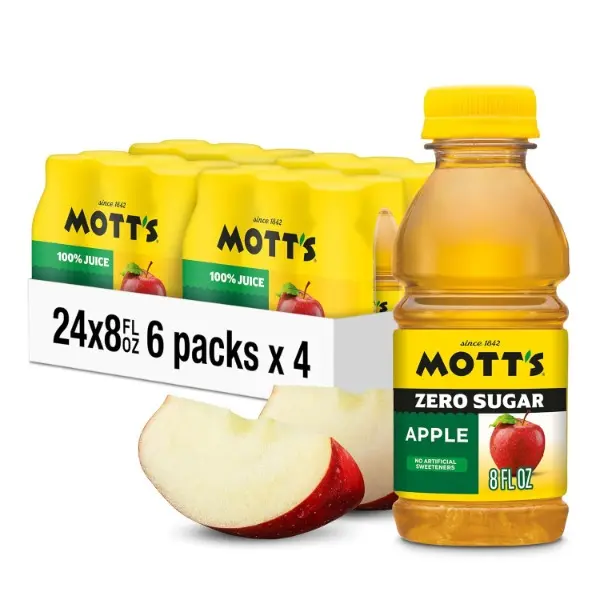 Zero Sugar Apple Juice Drink, 8 fl oz bottles, 24 Count (4 Packs of 6), Apple Flavor, Excellent Source of Vitamin C