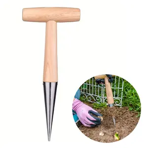 Wooden Handle Garden Hole Punch Tool, Stainless Steel Hand Dibbler, Flower Planting Accessory, Garden Tool for Planting Seeds & Bulbs, Garden Accessories