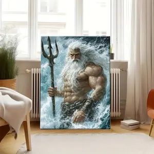 Muscular Poseidon Canvas Art with Wooden Frame – Vibrant Wall Decoration for Living Room, Bedroom, or Office – High-Quality Canvas Print on Stretched Wooden Frame – Ready to Hang Home Decor